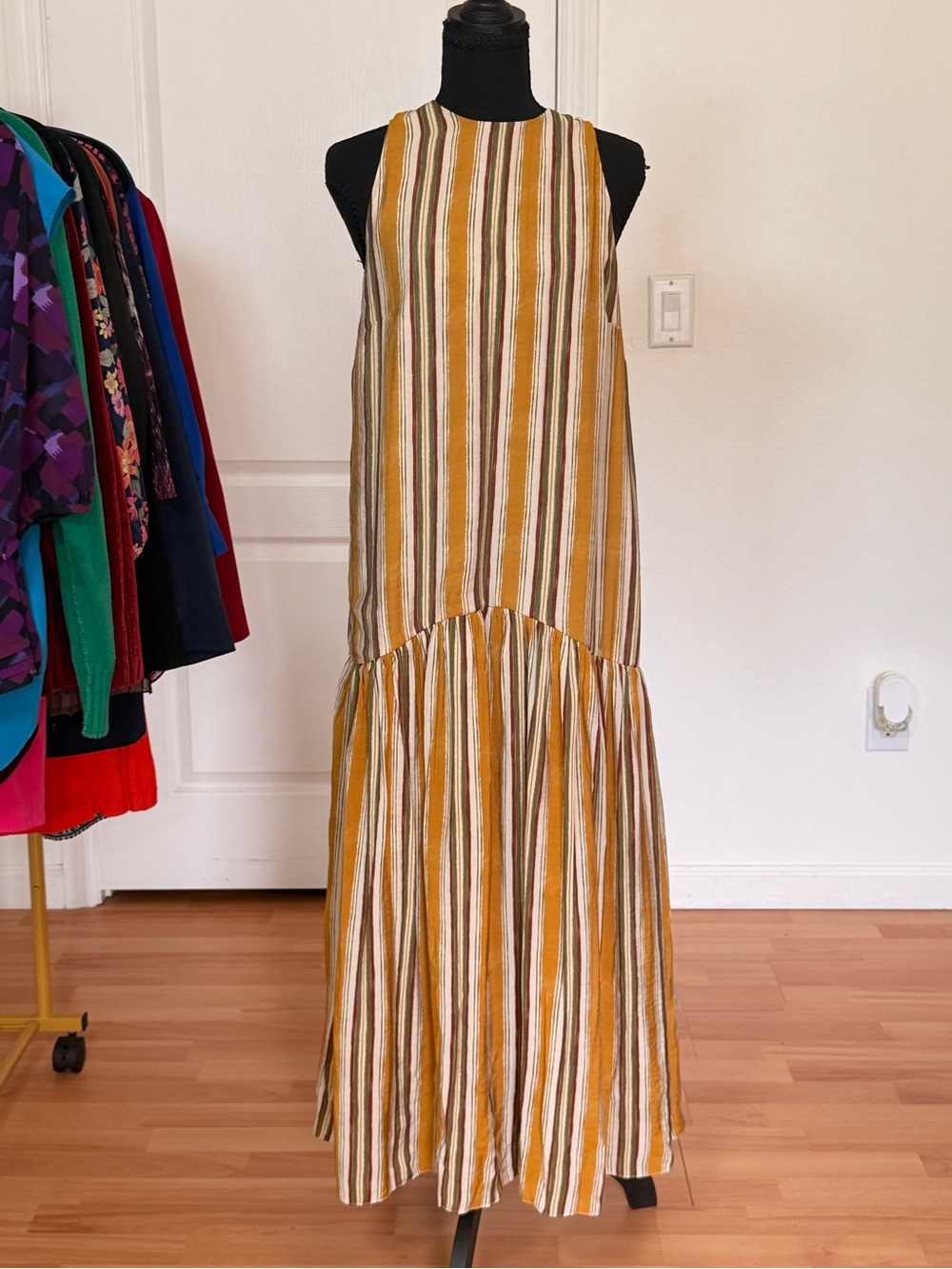 Primark Boho Striped Midi Dress Mustard